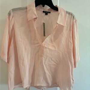 J. Crew Soft Blush Collared V-Neck Short Sleeve Blouse